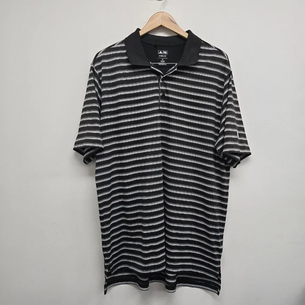 Adidas Climalite Golf Polo Shirt Black White Striped Mens Size XL Stretch